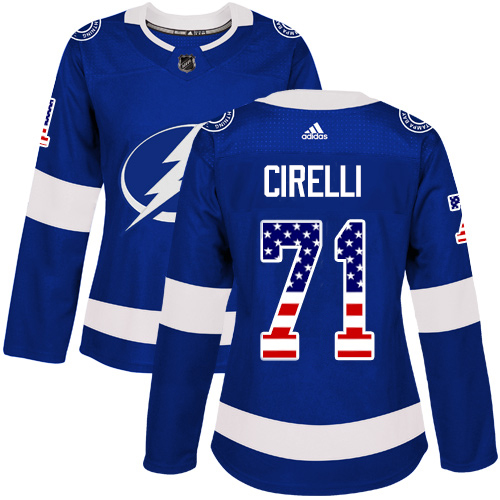 Adidas Tampa Bay Lightning #71 Anthony Cirelli Blue Home Authentic USA Flag Women Stitched NHL Jersey->women nhl jersey->Women Jersey